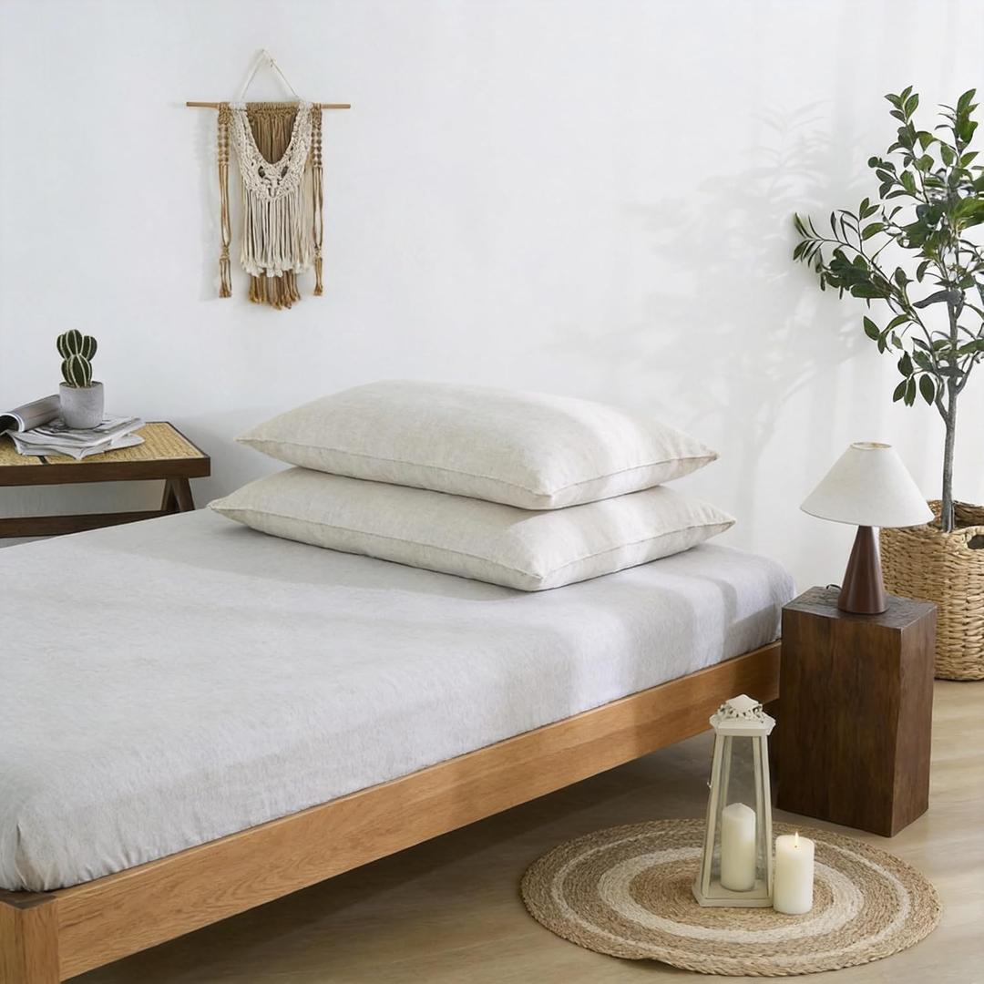100% French Linen Pillowcases 20x26 Inches Set of 2 Standard Pillow Covers with Envelope Closure, Stone Washed Soft Durable Breathable(Natural Linen, 20''x26'')
