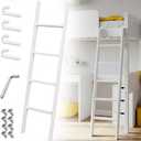 55inch White RV Bunk Bed Ladder, 55Inch Heavy Duty Travel Trailer Bed Ladders, Metal Camper Bunk Bed Ladder with 4 Hook and Foot Caps, 330 LBS Loading Twin Bed Step Ladder Portable Stairs Steps