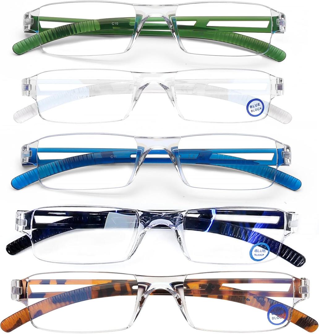AQWANO 5 Pack Rimless Reading Glasses Women Men Blue Light Block, Lightweight Clear Frames Computer Readers Anti Glare (1.25 x)