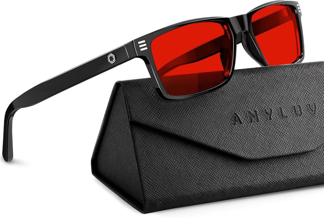 ANYLUV Blue Light Glasses Men Woman, Blue Light Blocking Glasses for Computer Gaming, Eye Strain Relief Eye Protection ((Sleep Enhancement) 01- Black)