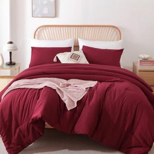 ROSGONIA King Size Comforter Set Dark Red,3pcs King Comforter Set(1 Boho Red Comforter & 2 Pillowcases) All Season Lightweight Bedspread Blanket Quilt