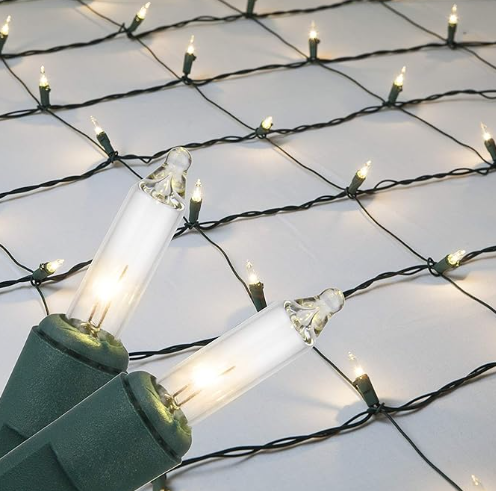 Clear Net Lights, Christmas Lights Outdoor Net, Outdoor Decorative Lights Christmas Net Lights on Green Wire (4’x 6’ net, 150 Lights, Clear)