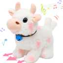 Hopearl Walking Cow Interactive Electronic Pet Plush Diary Cattle Toy with Sounds and Movements MOO Nodding Head Wag Tail Animated Gifts for Toddlers Birthday, Pink, 7''