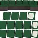 14Pcs Patio Stretch Cushion Covers, Outdoor Couch & Sofa Replacement Slipcovers for Patio Furniture Cushion Covers, Washable Reusable Furniture Protector, Square Large, Dark Green