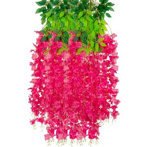 12 Pack Fuchsia Wisteria Hanging Flowers Garland, 3.77 Feet Artificial Flower Vines, Fake Wisteria, Artificial Vines Hanging Garland for Backdrop Outdoor Yard Garden Decor