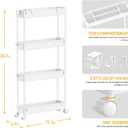 SPACELEAD Slim Storage Cart 4 Tier,Bathroom Organizer Rolling Utility, Mobile Shelving Unit Slide Out for Office, Kitchen, Laundry Room & Narrow Places,White