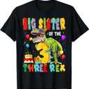 Big Sister Of The Three Rex 3Rd Birthday Boy Dinosaur T-Rex T-Shirt, S