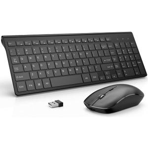 Rechargeable Wireless Keyboard and Mouse Combo- J JOYACCESS 2.4G Compact Quiet Slim Wireless Keyboard Mouse Combo for Laptop,PC,Desktop,Computer,Windows- Black