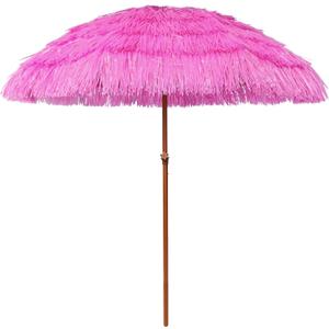 AMMSUN 7.5ft Hula Thatched Tiki Patio Beach Umbrella Hawaiian Style 10 Ribs UPF 50+ with Tilt Carry Bag for Outdoor Tiki Bar, Tropical Palapa, Patio Garden Beach Pool Backyard (Hot Pink)