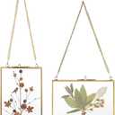 JUXYES Set of 2 Brass Wall Hanging Photo Frame, Golden Glass Hanging Picture Artwork Display Frame, Double Glass Floating Frame Style Gallery Wall Frame for Photo Picture Poster etc (4" x 6")