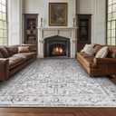 jinchan Lima 8x10 Machine Washable Area Rugs for Living Room - Vintage Floral Stain Resistant Low Pile Ultra-Thin Non Slip Accent Rug for Bedroom Kitchen Dining Room Home Office (8x10ft,Blue)