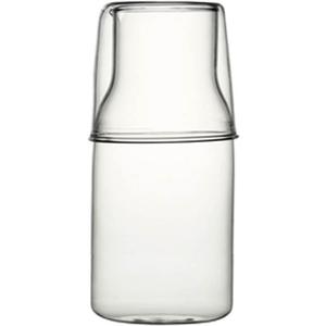 Bedside Glass Water Carafe Set with Cup, Glass Carafe with Lid Mouthwash Cups for Bedroom Bathroom Juice Wine Milk 19oz (Clear)