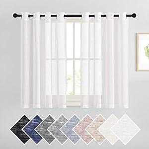 NICETOWN 45" Long White Flax Linen Sheer Bedroom Curtains Grommet, Decorative Window Treatment Draperies Privacy with Light Through for Kitchen/Nursery/Bathroom, 52" Wide, Sold as 2 Panels