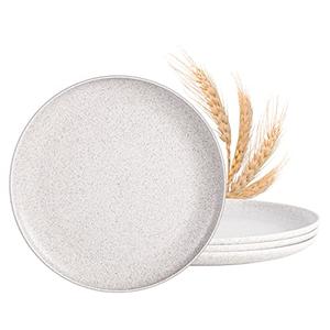 MISS BIG 10 inches Wheat Straw Plates,Plastic Plates Reusable Set of 4,Dinner Plates for Kids&Adults,Dishwasher & Microwave Safe,Eco-Friendly,BPA Free(Wheat White)