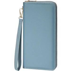 Chelmon Women's Vegan Leather Clutch Wallet with Zip, Hand Strap, Large Capacity (Natural Blue)