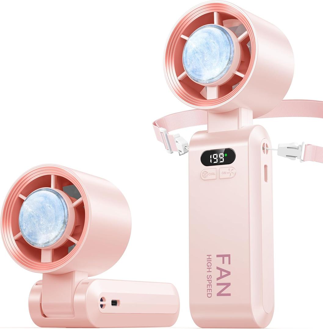 Kimguard Handheld Portable Turbo Fan with Ice Cooler, Speed (1-199) Rechargeable Personal Fan[20000 RPM] Small Pocket Fans for Travel/Outdoor/Home/Office, Pink