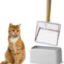 2025 Latest 5-In-1 Cat Litter Scooper with Holder, Metal Cat Litter Scoop Deep Shovel Kitty Poop Scooper Stand for Litter Box, Fast Sifting Kitty Poop Scooper Caddy Poop Scooper Stand (Multicolor-B)