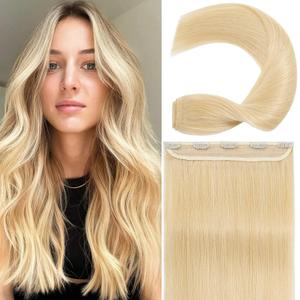 One Piece Clip in Hair Extensions Real Human Hair,S-noilite Clip in Hair Pieces for Women,One Piece 5 Clips 3/4 Full Head Standard Weft Straight 22"/55g #613 Bleach Blonde