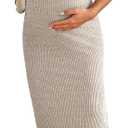 SHENHE Women's Maternity Ribbed 2 Piece Outfits Short Sleeve Crop Top Bodycon Slit Midi Skirt Set Medium