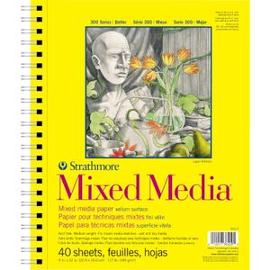 Strathmore 300 Series Mixed Media Paper Pad, Side Wire Bound, 9x12 inches, 40 Sheets (117lb/190g) - Artist Paper for Adults and Students - Watercolor, Gouache, Graphite, Ink, Pencil, Marker (12L" x 9W")