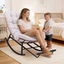 COMHOMA Outdoor Rocking Papasan Chair, Oversized Wicker Patio Rocker, Indoor Comfy Wicker Reading Lounge, Bed-Like Comfort Egg Chair for Bedroom,Balcony, Porch, Garden, Beige, Large