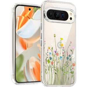 Unov Case Compatible with Pixel 9 Pro XL Case Clear with Design Soft TPU Shock Absorption Slim Embossed Pattern Protective Back Cover (Flower Bouquet)