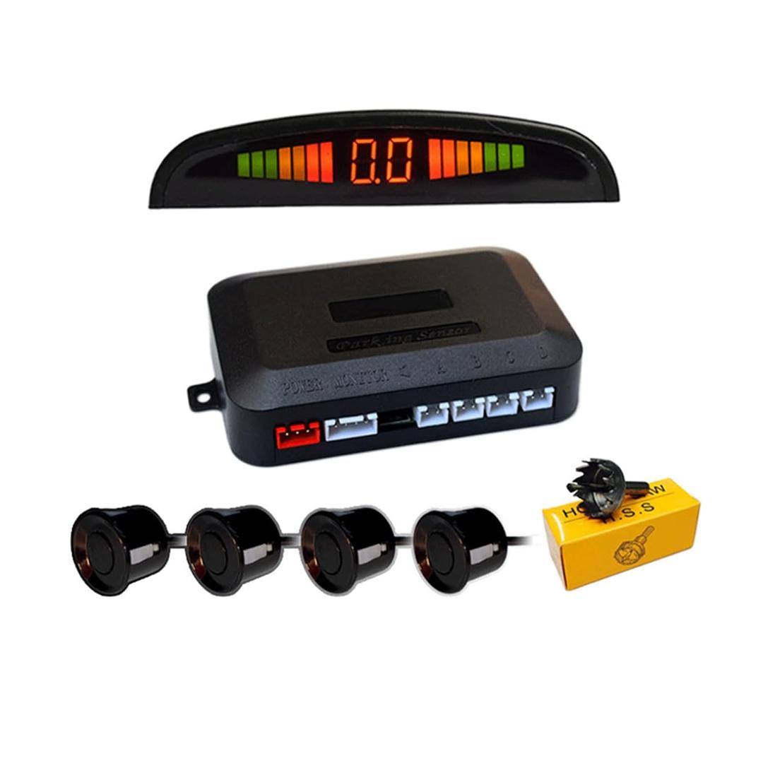 Car Parking sensors,4 Reverse Backup Parking sensors kit with LED Display, Reverse Gear Audio Buzzer Alarm kit, 2.5m Sensor Wire for Cars Van SUV (Black)
