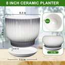 8 Inch Plant Pot, Ceramic Planter with Drainage and Saucer, Ceramic Pots for Plants, Indoor Plant pots,Ceramic Flower pots(Gray + White, Plants NOT Included)