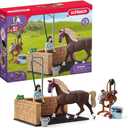schleich HORSE CLUB  19-Piece Equestrian Washing Area Horse Playset with Horse and Rider Figurines, Washing Stall with Moving Swivel Hose Arm, Horse Toys for Girls & Boys Ages 5+