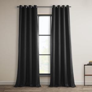 HPD Half Price Drapes - Grommet Faux Linen Curtains for Living Room (1 Panel) - 50W X 108L - Textured Room Darkening Curtains for Bedroom 108 Inches Long - Drapes for Home Decor, Essential Black