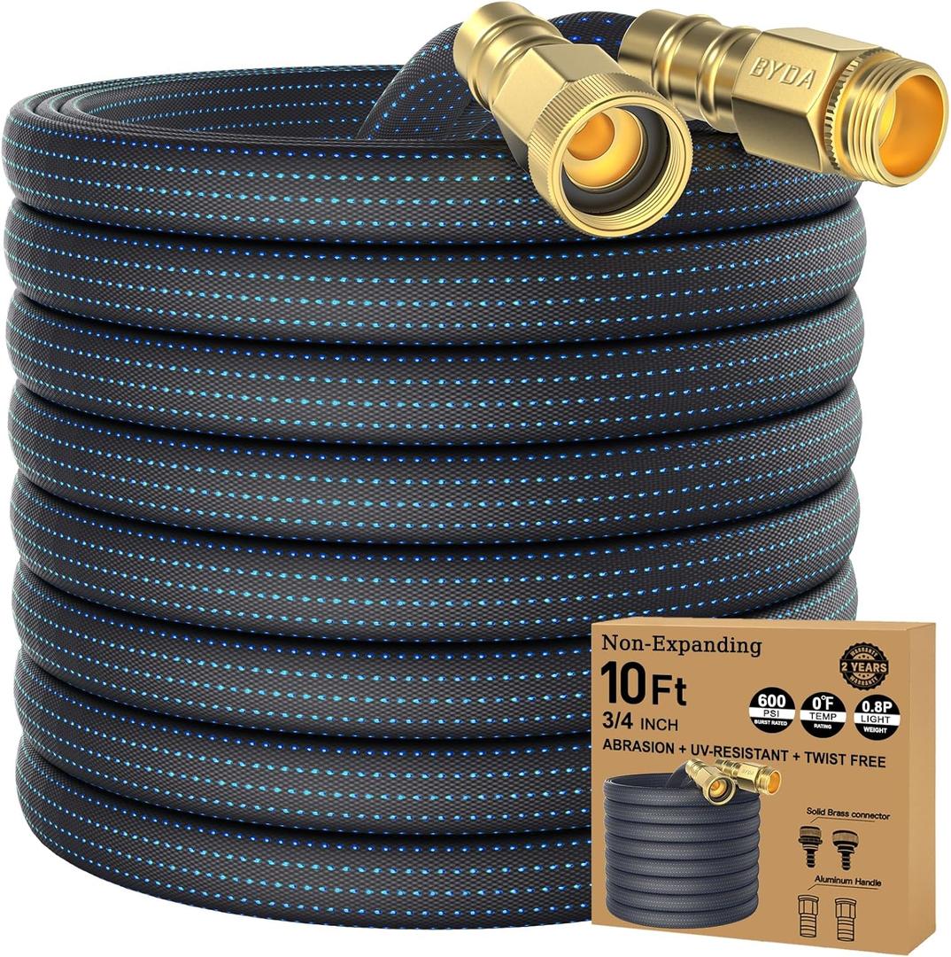 10FT Lightweight Flexible Hose,Solid Brass Head Garden Hose for Boat,RV, Marine Washdown, Lawn,Garden,Camp,outdoor,Superior high pressure TPE water Hose(Solid Brass&BlueBlack, 10 FT)