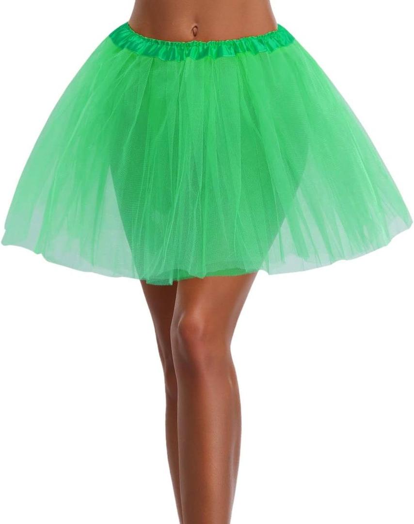 Women's, Teen, Adult Classic Elastic 3, 4, 5 Layered Tulle Tutu Skirt (Green)