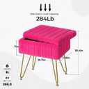 Greenstell Vanity Stool Chair Faux Fur with Storage, 15.7"L x 11.8"W x 19.4"H Soft Ottoman 4 Metal Legs with Anti-Slip Feet, Furry Padded Seat, Modern Multifunctional Chairs for Makeup, Bedroom,Rose