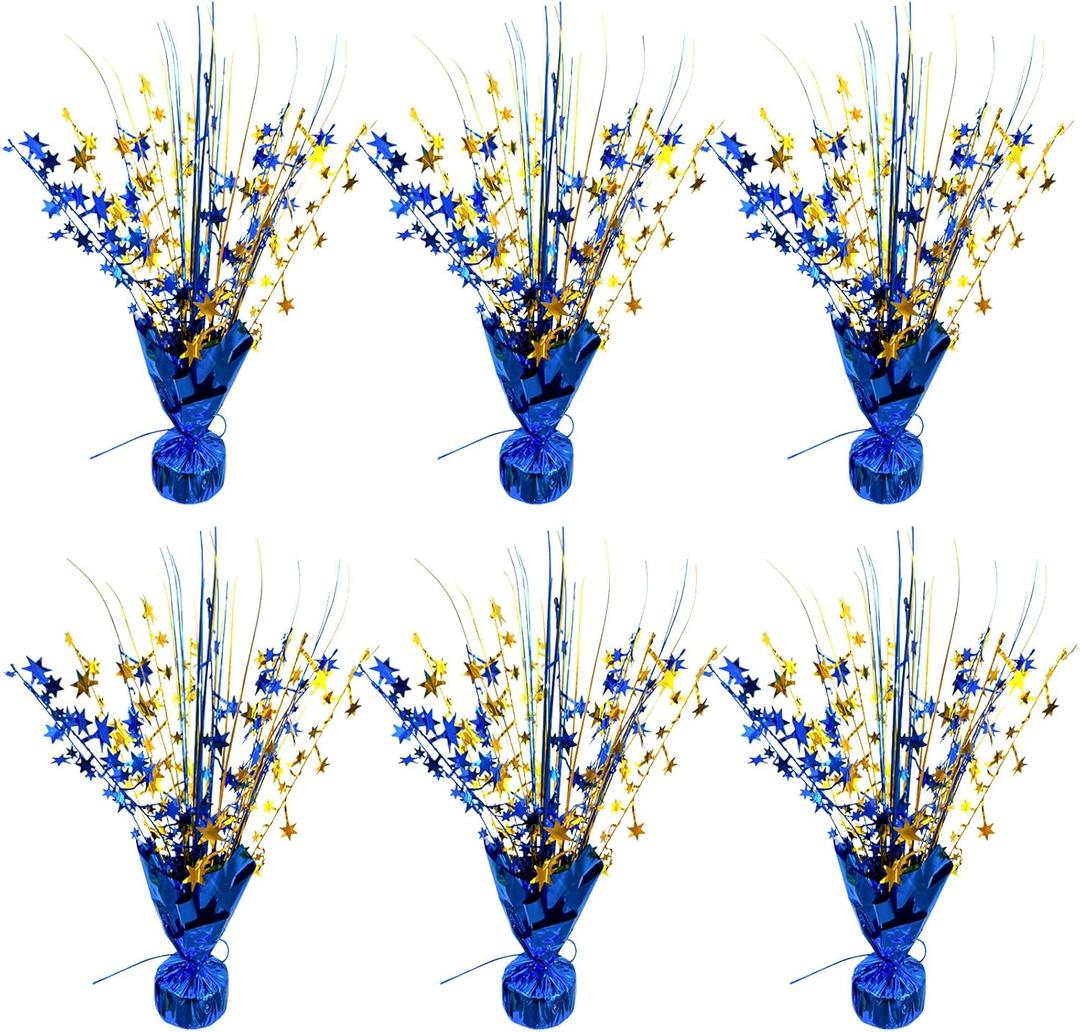 6 Pack Metallic Foil Spray Table Centerpiece Decoration Star Brust Glitter Table Topper Decor for Birthday Graduation Holiday Christmas New Year's Eve Celebration Party Supplies Gold and Blue