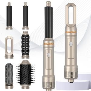 Blow Dryer Brush, 6 in 1 Auto Air Curling Iron Set 3 Temperature 1000W Powerful Negative Ionic Hair Dryer Brush Set with Thermal Brush, 60000RPM Hot Air Brush, Left&Right Curler Wand