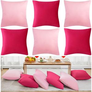 Berlune 6 Pcs Velvet Throw Pillow Covers 18" x 18" Decorative Cushion Cases Soft Pillowcase for Picnic Coquette Party Accessories Bedroom Living Room Decor, No Inserts (Girl Colors)