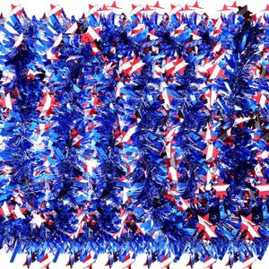 WILLBOND 6 Pcs Total 40 Feet 4th of July Decoration Red White Blue Tinsel Garland Patriotic Metallic Chunky Glitter Tinsel for Memorial Day Independence Day Celebration Holiday Decorations