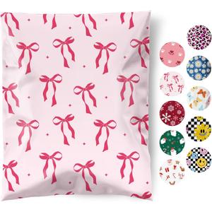 Fuxury Poly Mailers 10x13 Inch 50Pcs Shipping Bags for Clothing Strong Adhesive Shipping Envelopes for Small Business Self Seal Pink Bows Poly Bag Mailing Envelopes