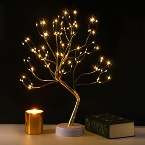 Alfanite Twinkling Tree Fairy Light Spirit Tree Lamp Bonsai Tree Light, Fairy Light Tree, Cute Room Decor Aesthetic Decor, Night Light Lamp, Twinkle Tree, (Gold Branches 108 LED)