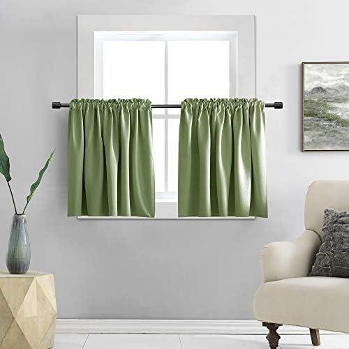 DONREN Sage Green Small Window Curtain Panels Room Darkening Curtain Tiers for Nursery with Rod Pocket (42 x 24 Inch,1 Pair)