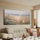 OKEXCKK Beach Vintage Flowers Large Canvas Wall Art, 3D Textured Landscape Wildflowers Painting, Coastal Nature Floral Picture Artwork Print for Bedroom Living Room Office Home Decor 24"x48"