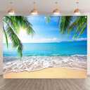 ZTHMOE 8x6ft Fabric Summer Hawaii Beach Photography Backdrop Tropical Seaside Palm Trees Background Luau Aloha Baby Shower Party Decoration Banner Photo Booth