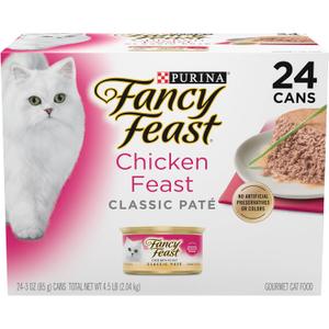 Fancy Feast Chicken Feast Classic Pate Collection Grain Free Wet Cat Food Multi-Pack - (Pack of 24) 3 oz. Pull-Top Cans (EXP 08/01/27)