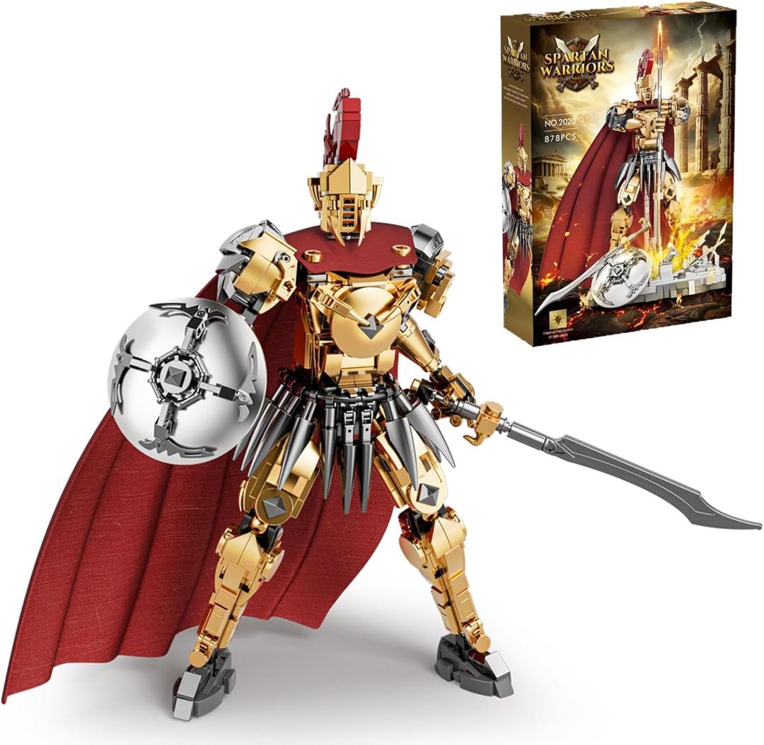 Greek Gods Red Armor Knight Toy Set, Mini Roman Soldier Building Blocks Kits, Acropolis Colosseum Knight Collections, Gifts for Mythology Lovers, 878 Pcs, for Adult