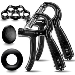 Grip Strength Trainer, Hand Gripper Strengthener Set 5-Pack: Adjustable Hand Gripper (2-Pack) with Click Counter, Finger Stretcher Stress Relief Grip Ball& Grip Ring 11-132 lbs Forearm Strengthener for Athletes, Rock Climbing, forearm strengthener