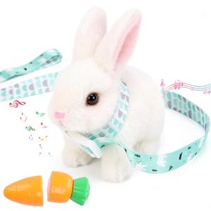 Easter Bunny Toy,Bunny My Realistic Bunny Toy,Hopping Rabbit Plush Bunny Toy,with Sounds and Movements Animated Walking Wiggle Ears Twitch Nose Gift for Toddlers Birthday(White Rabbit + Leash)