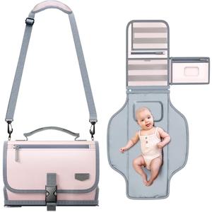 Portable Diaper Changing Pad for Baby, Detachable Travel Changing Pad with Baby Wipes Pocket, Gifts for Baby Shower, Newborn Girls and Boys (Light Pink)
