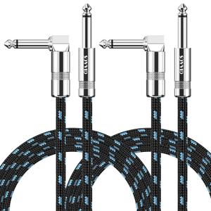 10FT 2 Pack Instrument Cable - Electric & Bass Guitar, Keyboard, AMP Cord - 1/4 Inch Right Angle Black & Blue
