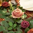 Ling's moment 5FT Terracotta Artificial Flower Garland Rose Eucalyptus Leaves Fall Floral Garland Burnt Orange Arch Flowers Vine for Wedding Party Backdrop Decor Mantel Table Centerpieces Decorations