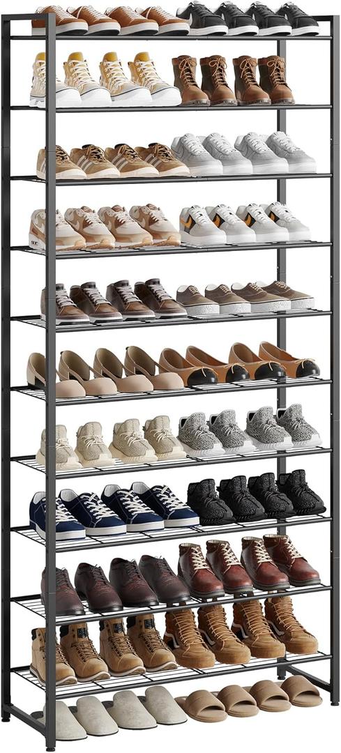 Shoe Rack for Closet, Metal Shoe Organizer, 10 Tier Garage Shoe Rack Max Holds 50 Pairs,Shoe Storage Shelf,Entryway, Black